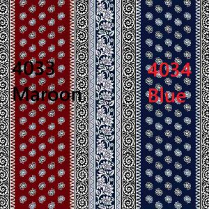 Blue Jaipuri Floral Stripe Printed Cotton Fabric